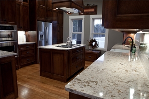 Manufacturer Of Quartz Stone Brazil Yellow Crystal Spot Granite Look Customized Kitchen Islands Top, Engineered Stone Kitchen Countertops a Quality with Nsf Sgs