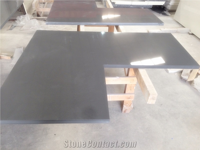 Manufacturer Pure Grey Quartz Stone Kitchen Islands Work Tops Solid Surface,Gray Engineered Stone Bench Tops Customized Edges Top Quality with Certificate