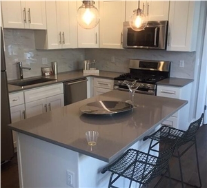 Manufacturer Pure Grey Quartz Stone Kitchen Islands Work Tops Solid Surface,Gray Engineered Stone Bench Tops Customized Edges Top Quality with Certificate