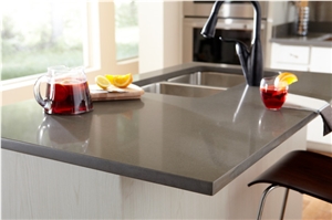 Manufacturer Pure Grey Quartz Stone Kitchen Islands Work Tops Solid Surface,Gray Engineered Stone Bench Tops Customized Edges Top Quality with Certificate