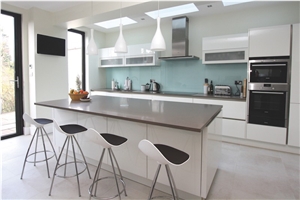 Manufacturer Pure Grey Quartz Stone Kitchen Islands Work Tops Solid Surface,Gray Engineered Stone Bench Tops Customized Edges Top Quality with Certificate