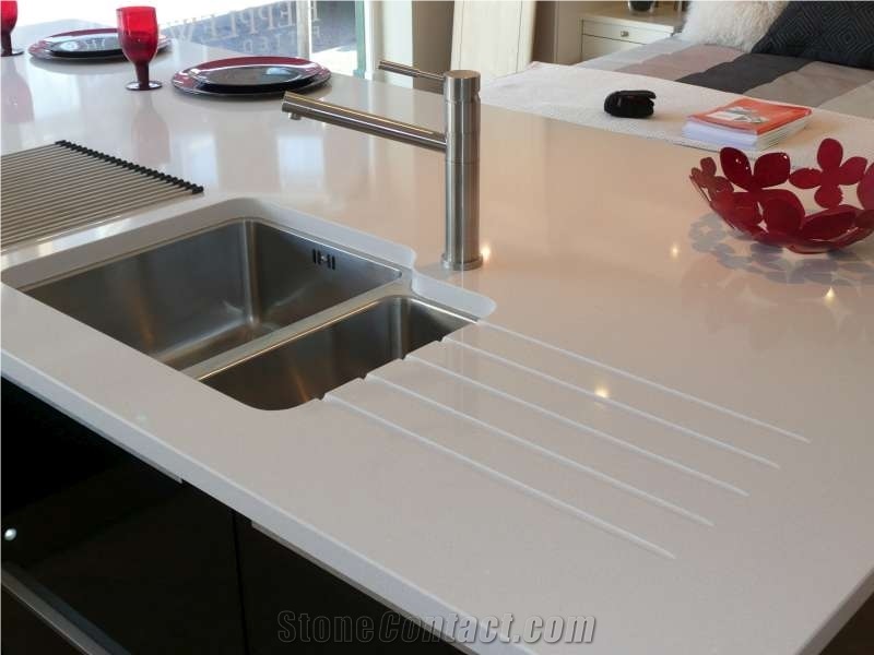 Manufacturer Pure Snow White Quartz Stone Tiles Slabs Silestone Engineered Stone/Artificial Stone for Mordern Design Kitchen-A26