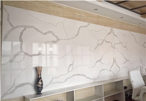 Nsf Sgs Quality Manufacturer Bianco Calacatta Marble Look White Quartz Stone Kitchen Islands Top,Engineered Stone Silestone Kitchen Countertops Wall Covering Customized Work Top,Solid Surface