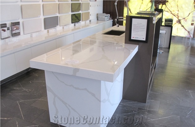 Nsf Sgs Quality Manufacturer Bianco Calacatta Marble Look White Quartz Stone Kitchen Islands Top,Engineered Stone Silestone Kitchen Backsplash Wall Covering Customized Work Top,Countertop