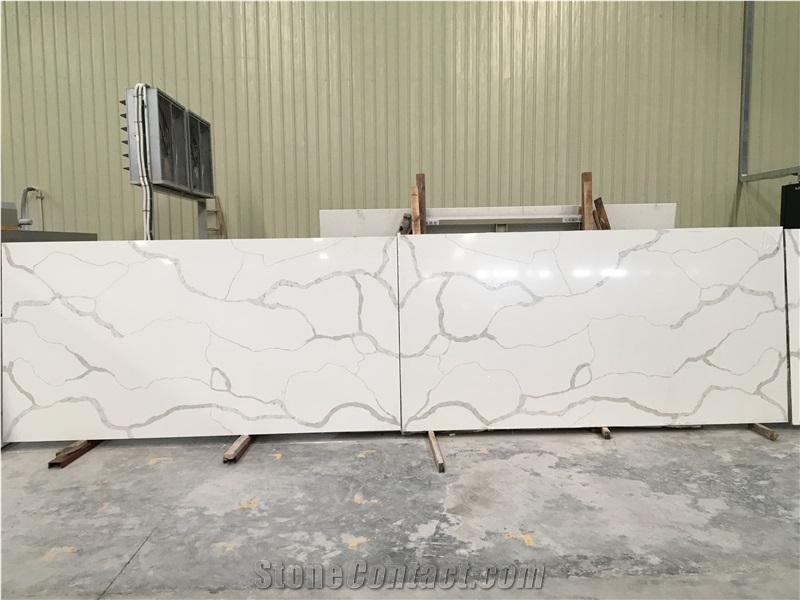 O.E.M Manufacturer Bianco Calacatta Marble Look White Quartz Stone Slabs Tiles,Engineered Stone Walling Floor Covering Solid Surface Manmade Stone with Sgs Nsf