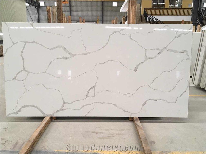 O.E.M Manufacturer Bianco Calacatta Marble Look White Quartz Stone Slabs Tiles,Engineered Stone Walling Floor Covering Solid Surface Manmade Stone with Sgs Nsf