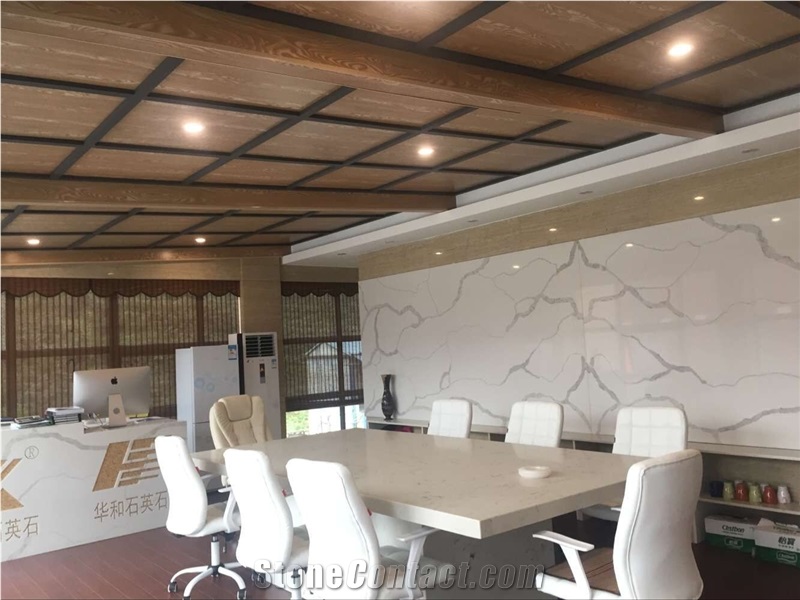 O.E.M Manufacturer Bianco Calacatta Marble Look White Quartz Stone Slabs Tiles,Engineered Stone Walling Floor Covering Solid Surface Manmade Stone with Sgs Nsf