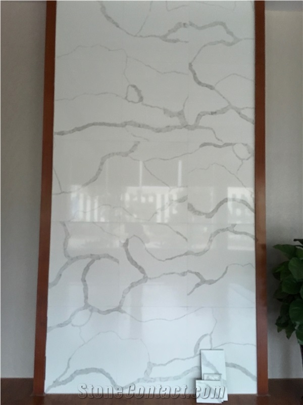 O.E.M Manufacturer Bianco Calacatta Marble Look White Quartz Stone Slabs Tiles,Engineered Stone Walling Floor Covering Solid Surface Manmade Stone with Sgs Nsf