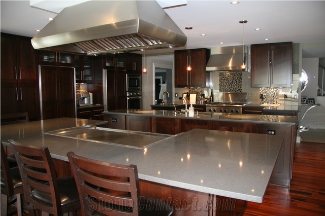 Oem Manufacturer Pure Grey Quartz Stone Kitchen Work Tops Solid Surface,Gray Engineered Stone Bench Tops with Nsf Sgs