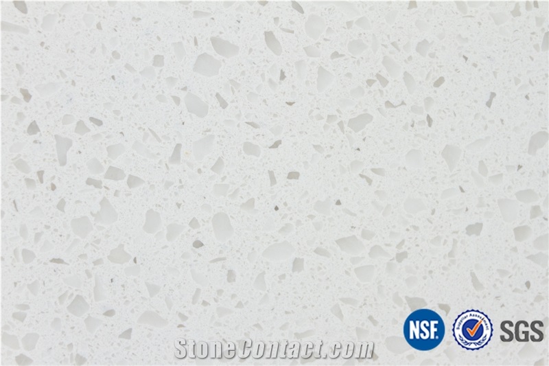 Preferred O.E.M Manufacturer Pure White Crystal Quartz Stone Tiles Slabs/ Solid Surface Engineered Artificial Stone Tiles for Kitchen Bathroom Design / Wall & Floor Cladding-A02