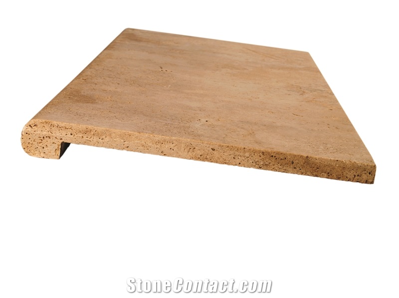 Classic Travertine Pool Coping & Tanning Bed