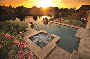 Classic Travertine Pool Coping & Tanning Bed