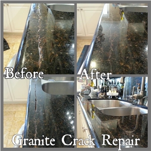 Repaired Crack in Polished Granite Kitchen Counter Repaired Crack in Polished Granite Kitchen Counter