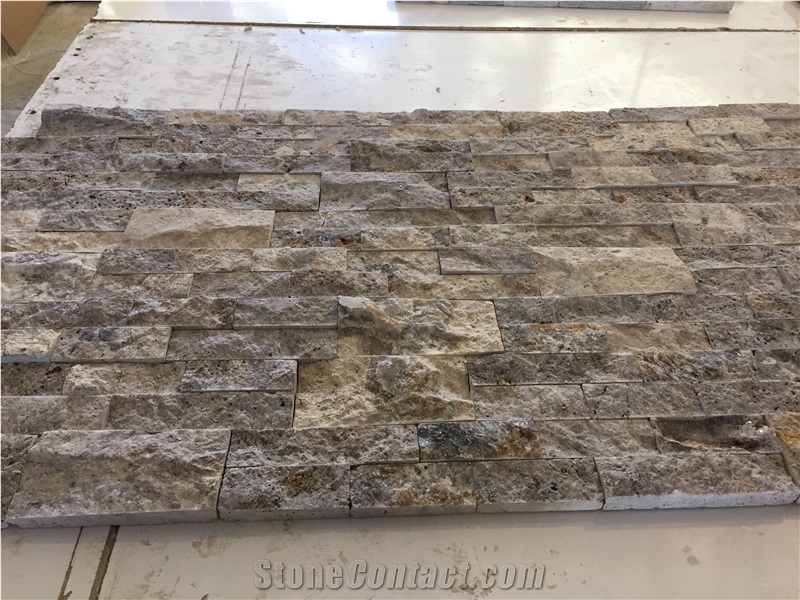 Silver Travertine Split Face Ledger Panel, Grey Travertine Wall Cladding, Wall Panel