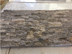 Silver Travertine Split Face Ledger Panel, Grey Travertine Wall Cladding, Wall Panel