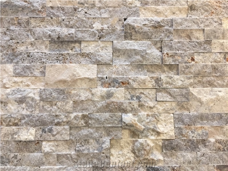 Silver Travertine Split Face Ledger Panel, Grey Travertine Wall Cladding, Wall Panel