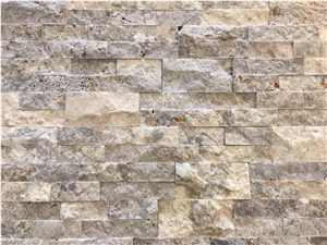 Silver Travertine Split Face Ledger Panel, Grey Travertine Wall Cladding, Wall Panel