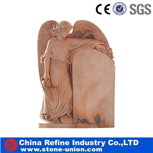 Beige Granite Angel Headstone, Single Monuments with Angel Carving