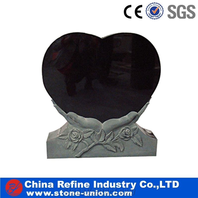 Black Granite European Style Headstone for Cemetery, Carving Single Tombstone Monument Design, Natural Stone Engraved Gravestone