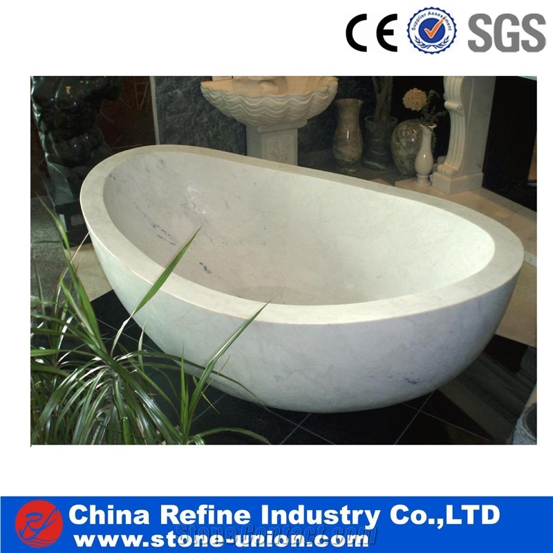 China White Handcarved Natural Marble Solid Surface Bathtub