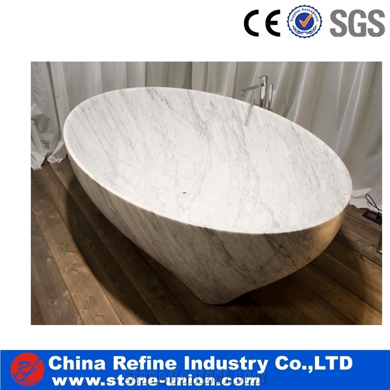China White Sculptured Natural Marble Solid Surface Bathtub