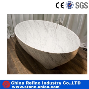 China White Sculptured Natural Marble Solid Surface Bathtub