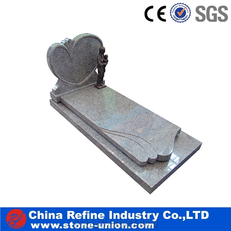 Gery Granite European Style Headstone for Cemetery, Carving Single Tombstone Monument Design, Natural Stone Engraved Gravestone