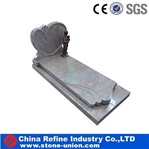 Gery Granite European Style Headstone for Cemetery, Carving Single Tombstone Monument Design, Natural Stone Engraved Gravestone