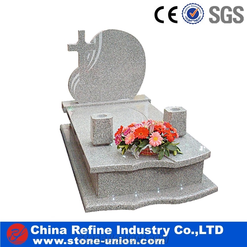 Gery Granite European Style Headstone for Cemetery, Carving Single Tombstone Monument Design, Natural Stone Engraved Gravestone