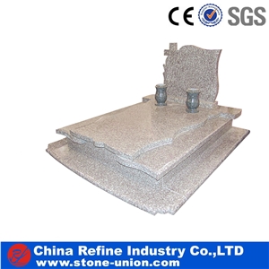 Gery Granite European Style Headstone for Cemetery, Carving Single Tombstone Monument Design, Natural Stone Engraved Gravestone