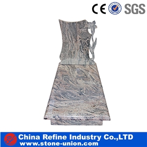 Gery Granite European Style Headstone for Cemetery, Carving Single Tombstone Monument Design, Natural Stone Engraved Gravestone