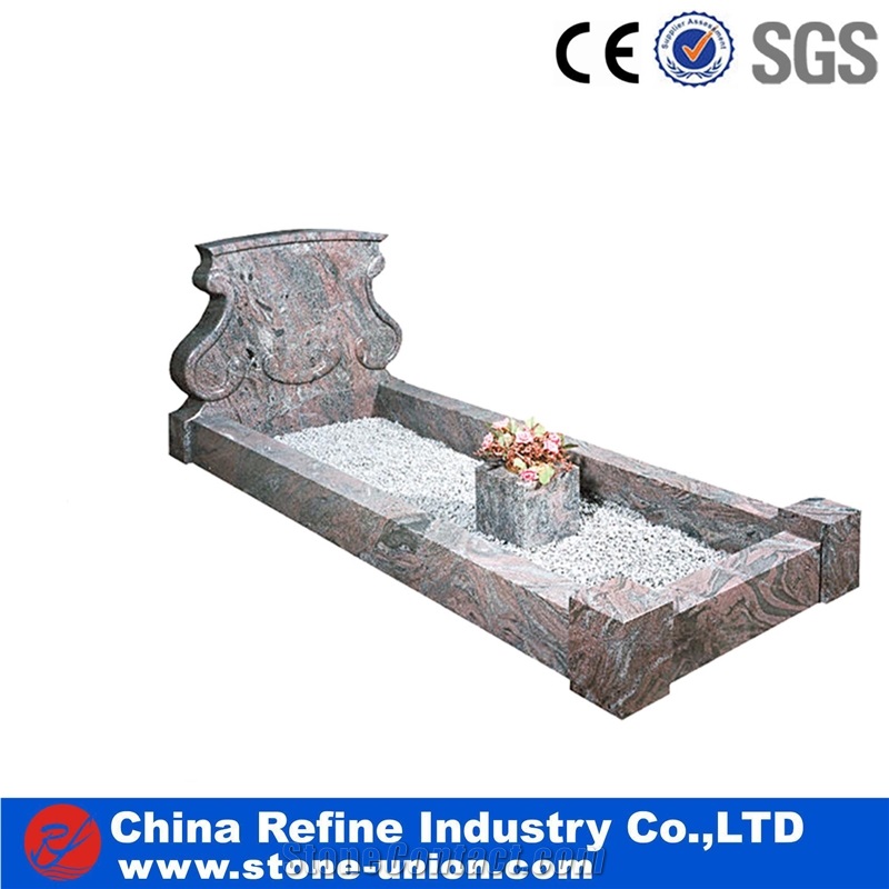 Gery Granite European Style Headstone for Cemetery, Carving Single Tombstone Monument Design, Natural Stone Engraved Gravestone
