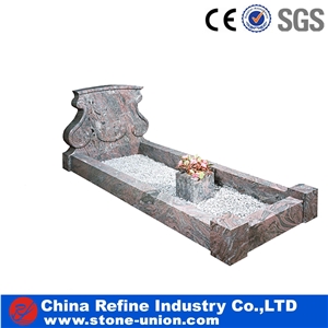 Gery Granite European Style Headstone for Cemetery, Carving Single Tombstone Monument Design, Natural Stone Engraved Gravestone