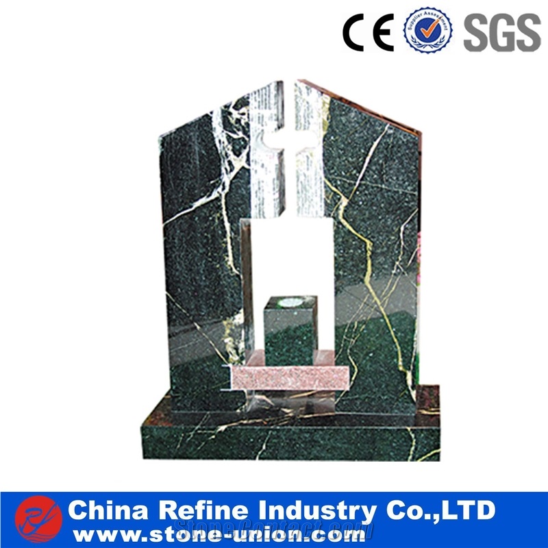 Green Carving Headstones,Cemetery Engraved Tombstones,Western Style Single Monuments,Granite Stone Memorial Gravestones,Custom Tombstone Monument Design