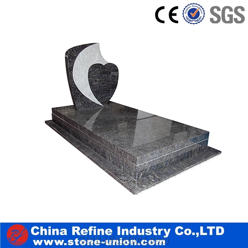 Grey Granite European Style Headstone for Cemetery, Carving Single Tombstone Monument Design, Natural Stone Engraved Gravestone