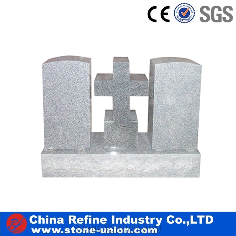 Grey Granite European Style Headstone for Cemetery, Carving Single Tombstone Monument Design, Natural Stone Engraved Gravestone