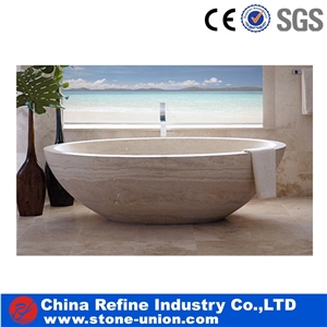Hand Carved White Beige Travertine Stone Bathtub