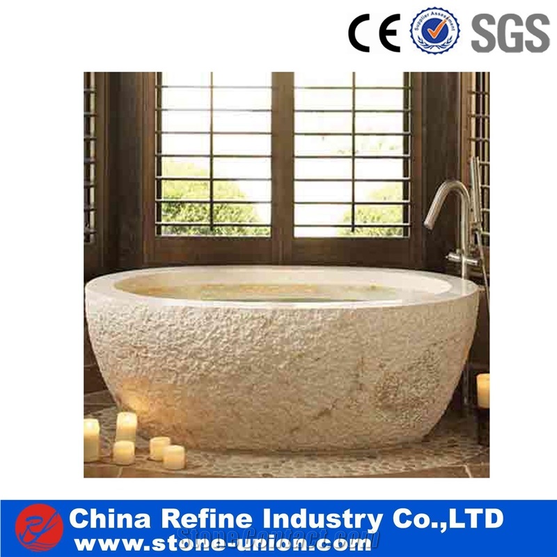 Luxury Beige Marble Solid Surface Bathtubs