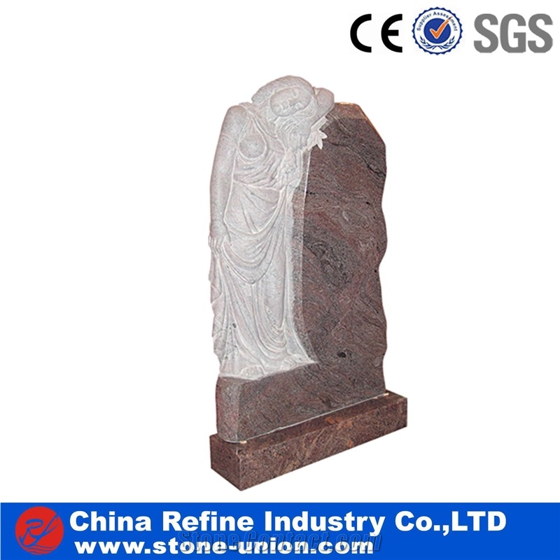 Red Granite Engraved Headstone,Polished Monument, Gravestone, Western Style Tombstone
