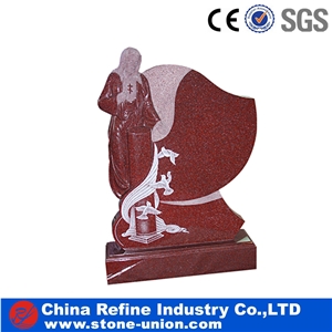 Red Monument, Red Granite Upright Monuments with Engraved, Jewish Style Tombstones