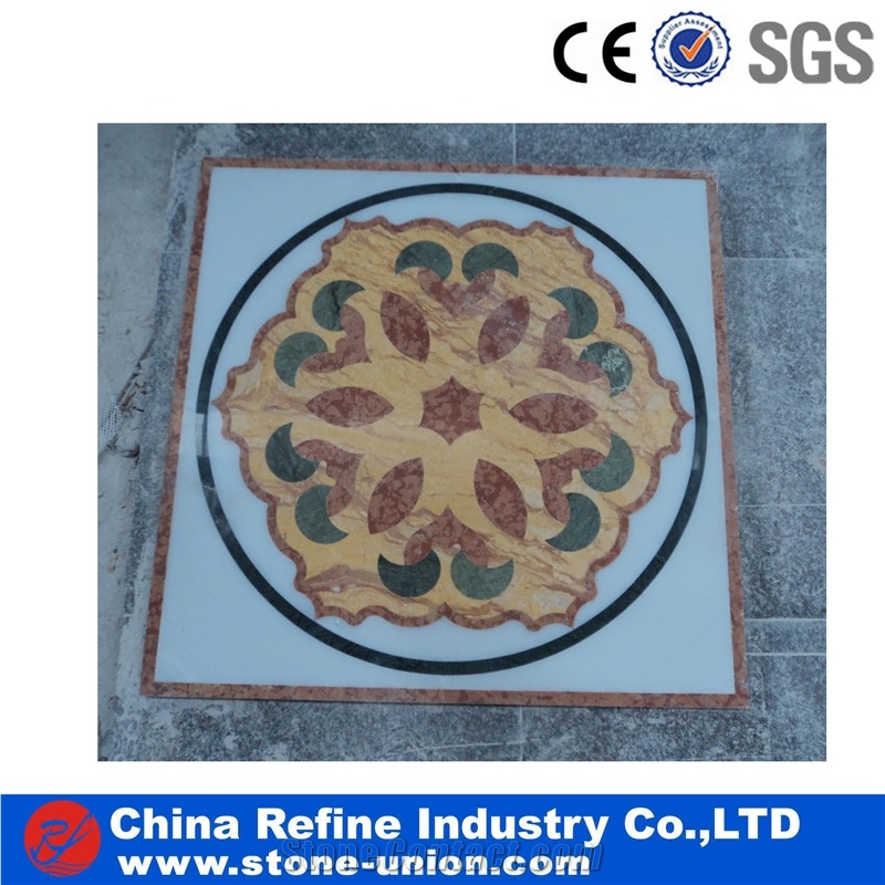 Round Square Mosaic Flowers Design Marble Waterjet Floor Pattern Medallion