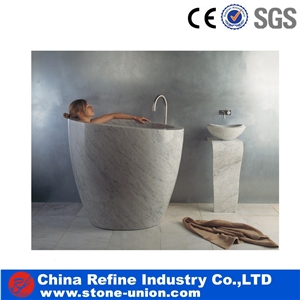 White Cararra Stone Bathtub, Marble Bathroom Bathtubs, Solid Bathtub