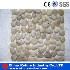 White Polished Pebble Mosaic , River Pebble on Mesh , Natural Pebble Pattern,Slice Pebbles Wall Mosaic,Pebbles Floor Mosaic
