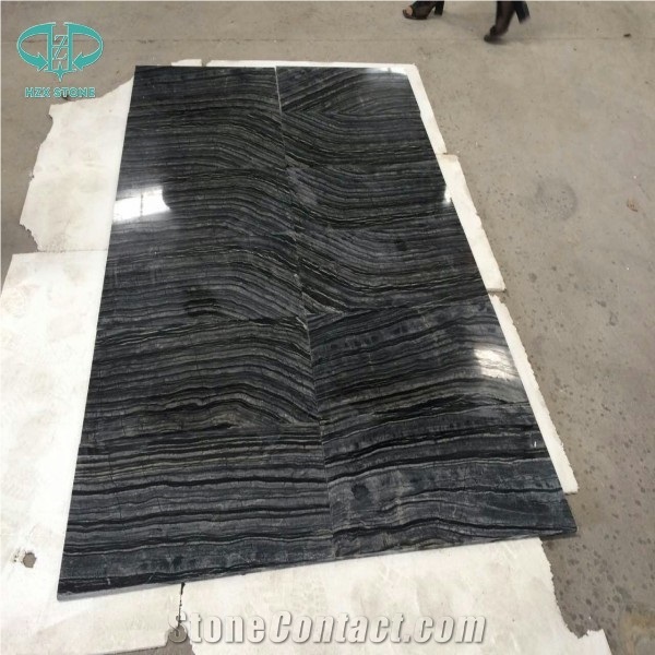Ancient Wood/Silver Wave/Black Wooden/Zebra Black/Antique Serpenggiante/Antique Wood/Black Wood/Black Serpenggiante/Fossil Black/ Cheap Chinese Black Wood Vein Marble Polished Book matched Tile Floor