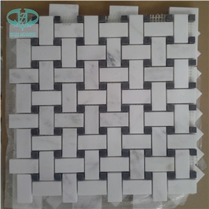 Basket-Wave White Marble Mosaic Tile,Polished Black & White Mosaic for Bathroom