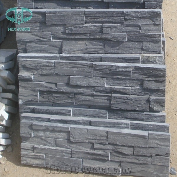 China Black Slate Culture Stone,Blue Slate Wall Panel,Wall Cladding, Black Ledge Stone