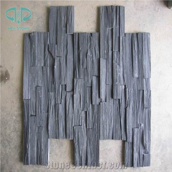 China Black Slate Culture Stone,Blue Slate Wall Panel,Wall Cladding, Black Ledge Stone