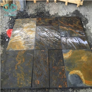 China Copper Slate Tile, Rusty Slate French Pattern, Slate Wall Tile, Slate Covering,Rustic Slate Opus Pattern, Multicolor Slate Flooring Tile