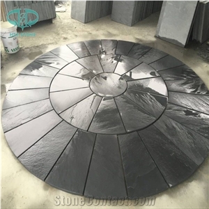 China Slate Circle Pattern Paving, Rustic Slate Floor Tiles, Black Slate Pattern Flooring, Rusty Slate Pattern for Garden, Multicolor Slate