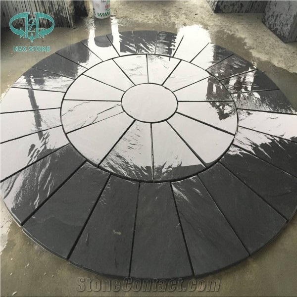 Chinese Black Slate Circle Garden Paving, Green Slate, Blue Slate Slate Patio Pattern, Circle Medallions